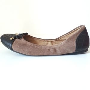 G.H. Bass & Co. Suede Flat Quilted Gold Tone Shoe